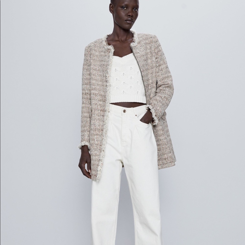 Zara Frayed Tweed Coat
